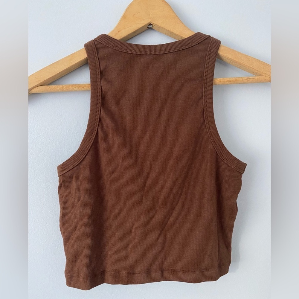 OGL Plantive Wood Rib Cutaway Cropped Tank Top, Size Large, Chestnut Brown - Picture 4 of 8